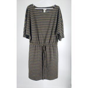 Emma & Michele Sz L Short‎ Sleeve Striped Yellow Sheath Shift Stretch Drawstring